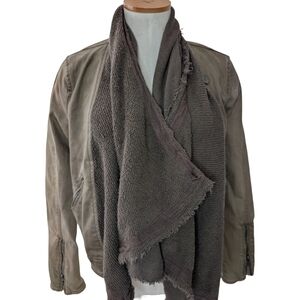 Free People Moto Jacket Brown Drape Front Waxed Cotton Biker Size 6